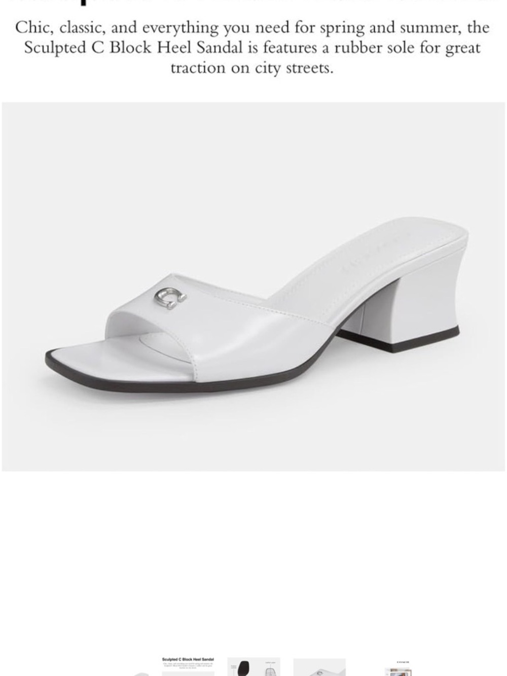 Coach White Sculpted Block Heel Slide with Silver Accent